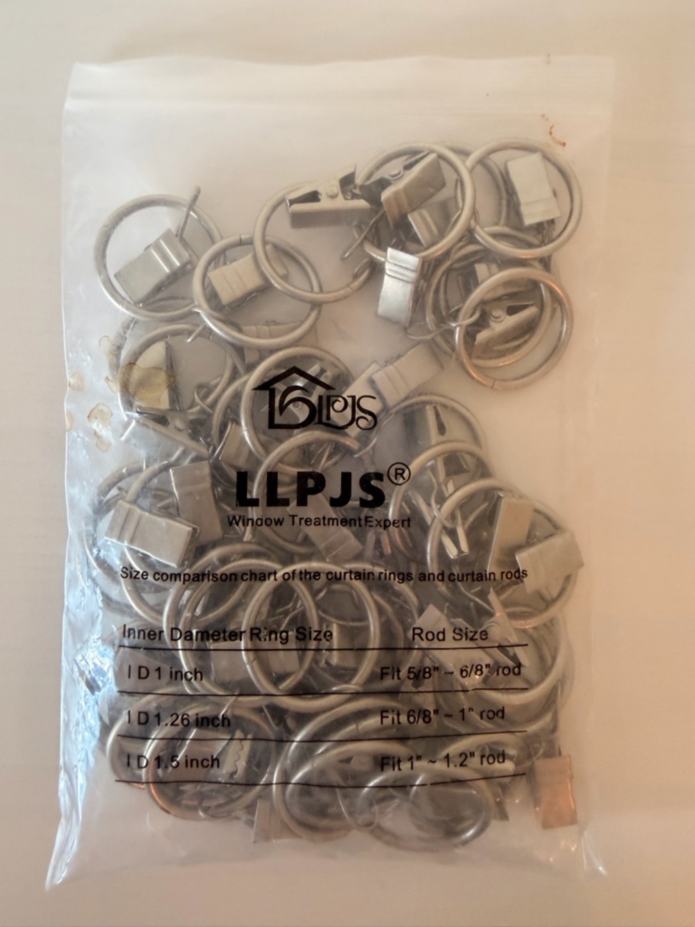 Silver Curtain Ring Clips - 44 Pack